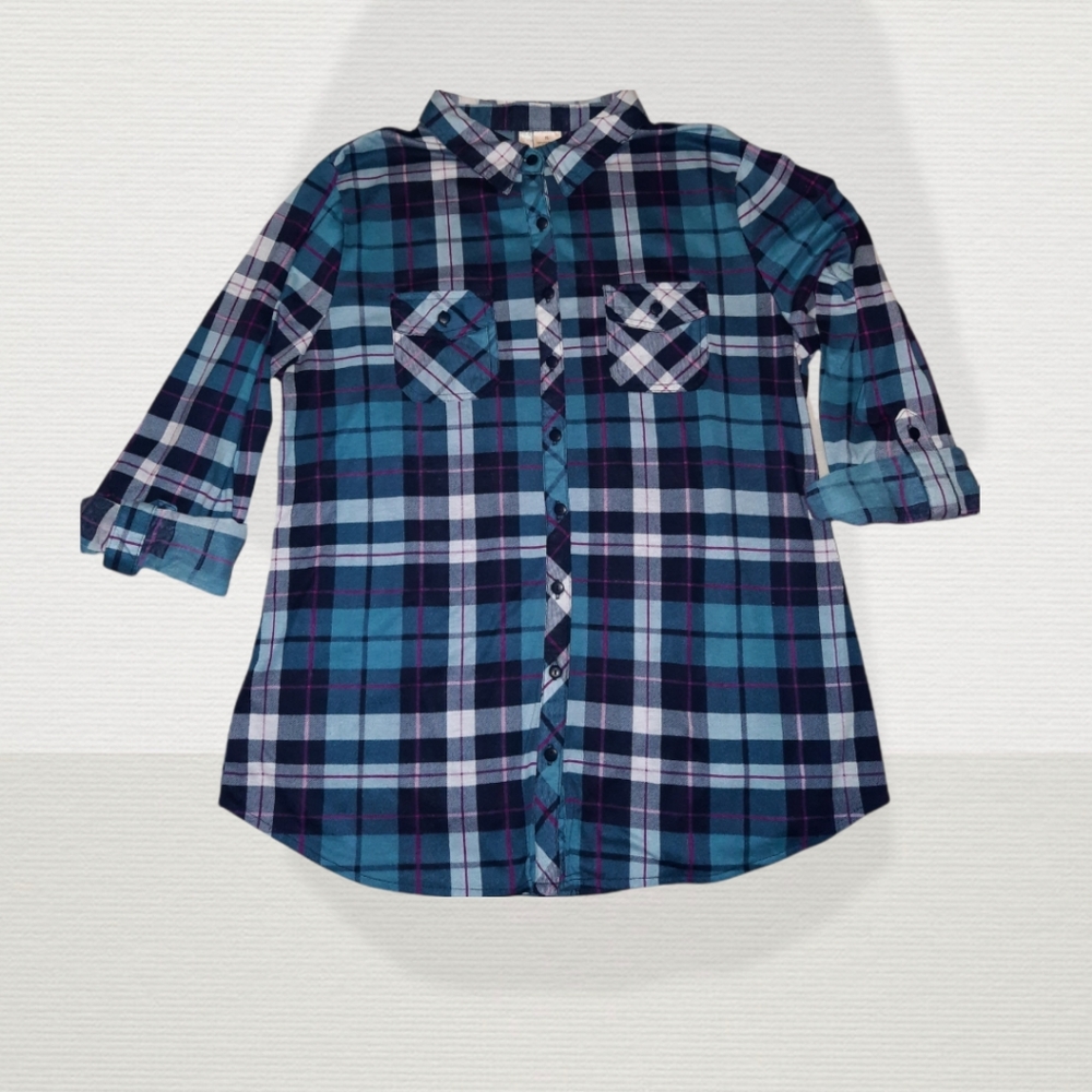 WOMEN'S PLAID BUTTON-UP LONG SLEEVE SHIRT |X-LARGE